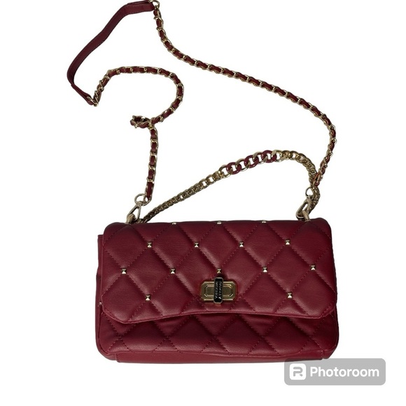 Badgley Mischka Handbags - BADGLEY MISCHKA Burgundy Studded Quilted Shoulder Bag